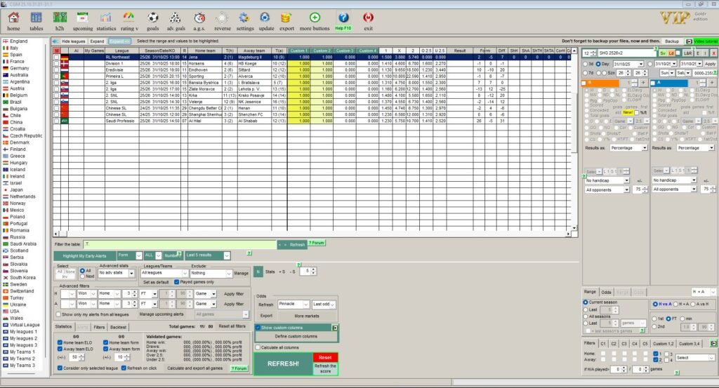 An image of CGMBet upcoming module showing filtered match selections
